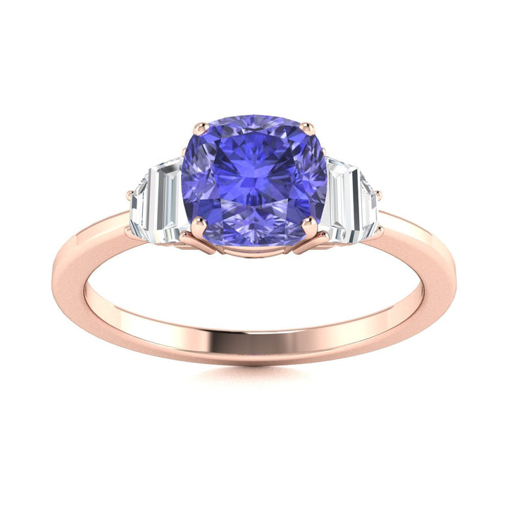 18KT Gold Cushion Cut Tanzanite and Diamond Ladies Ring (Tanzanite 0.90 cts White Diamonds 0.17 cts)