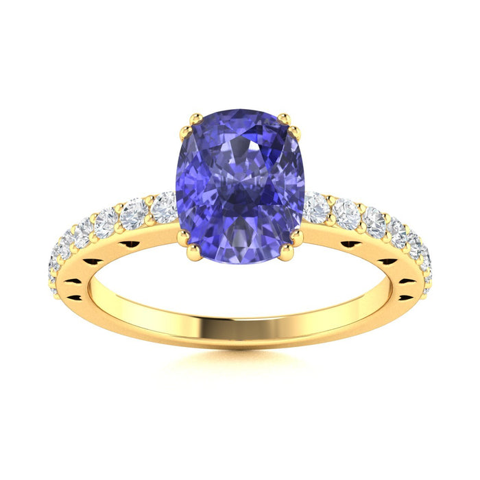 18kt Gold Cushion cut Tanzanite and Diamond Ladies Ring (Tanzanite 2.50cts Diamonds 0.40 cts)