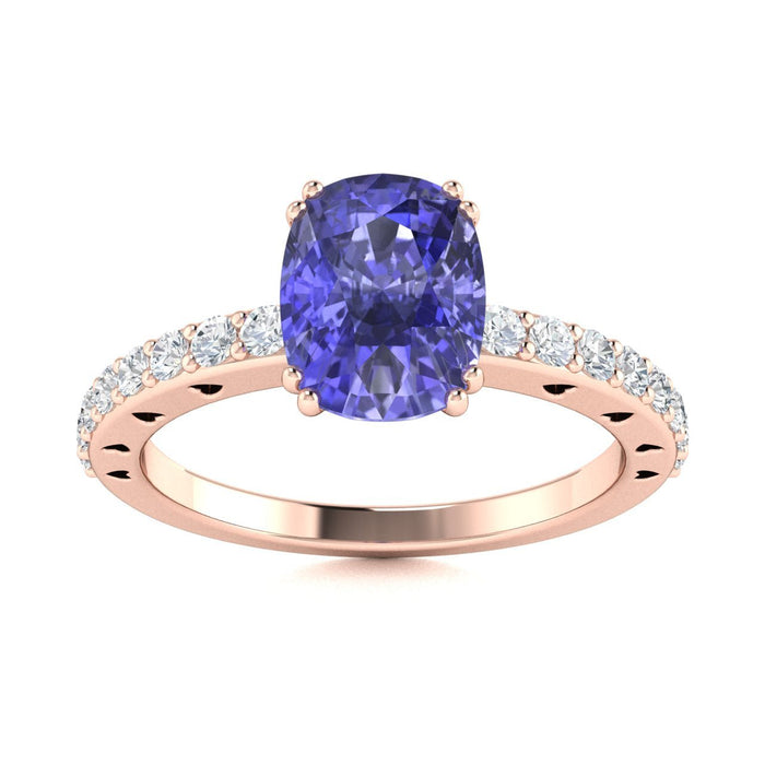 18kt Gold Cushion cut Tanzanite and Diamond Ladies Ring (Tanzanite 2.50cts Diamonds 0.40 cts)