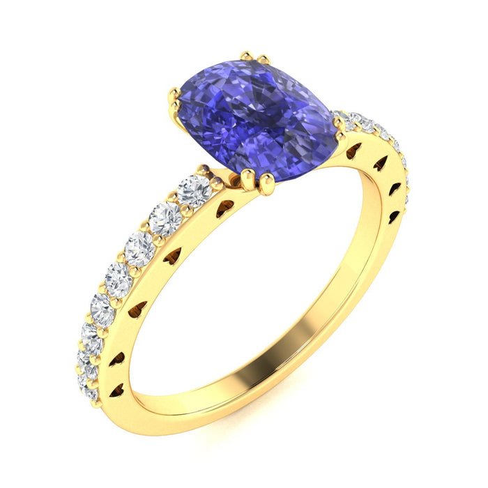 18kt Gold Cushion cut Tanzanite and Diamond Ladies Ring (Tanzanite 2.50cts Diamonds 0.40 cts)