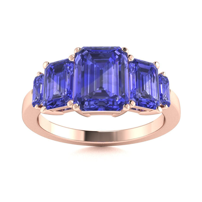 18KT Gold Emerald Cut Tanzanite and Diamond Ladies Ring (Tanzanite 1.5 cts.)