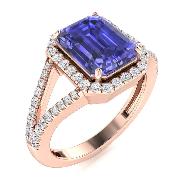 18kt Gold Emerald Cut Tanzanite and Diamond Ladies Ring (Tanzanite 5.75ct Diamonds 0.60cts)