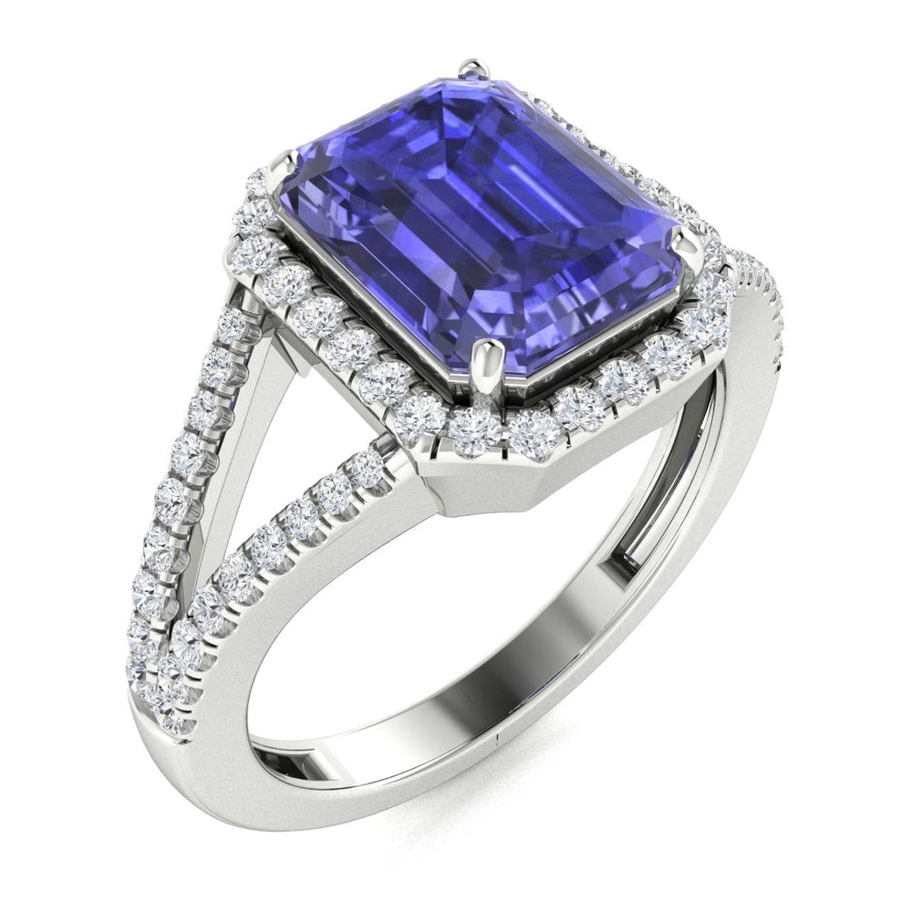 18kt Gold Emerald Cut Tanzanite and Diamond Ladies Ring (Tanzanite 5.75ct Diamonds 0.60cts)