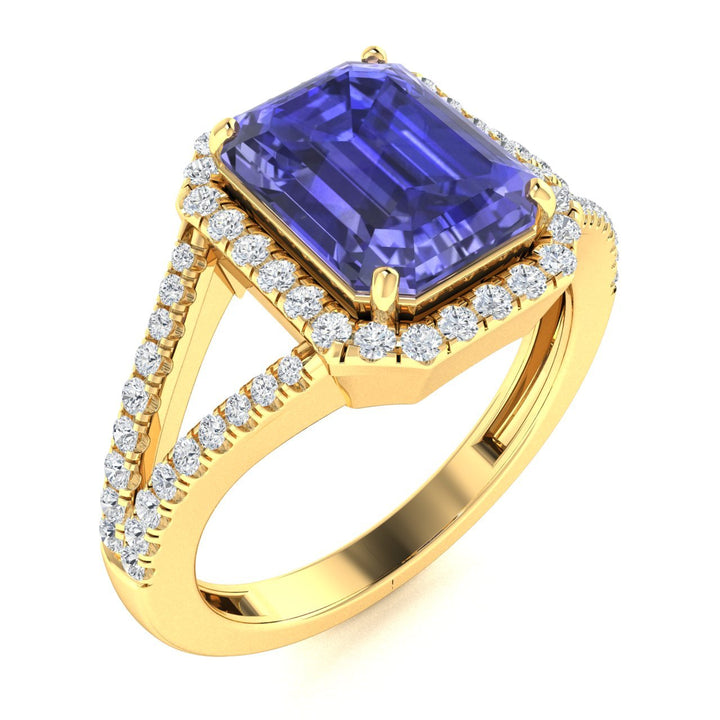 18kt Gold Emerald Cut Tanzanite and Diamond Ladies Ring (Tanzanite 5.75ct Diamonds 0.60cts)