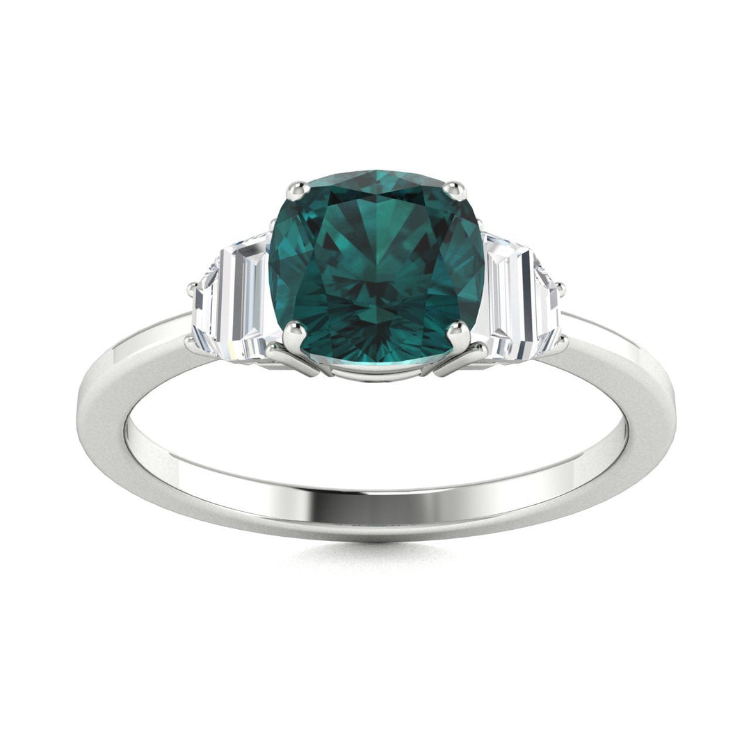 18KT Gold Natural Color Changing Cushion Cut Alexandrite and Diamond Ladies Ring