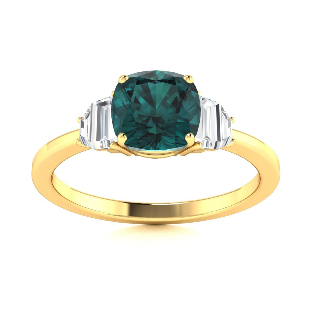 18KT Gold Natural Color Changing Cushion Cut Alexandrite and Diamond Ladies Ring (Alexandrite 0.90 ct White Diamonds 0.17 cts