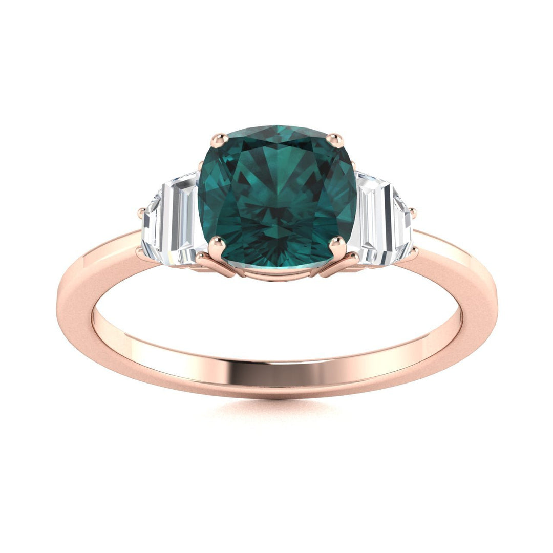 18KT Gold Natural Color Changing Cushion Cut Alexandrite and Diamond Ladies Ring (Alexandrite 0.90 ct White Diamonds 0.17 cts
