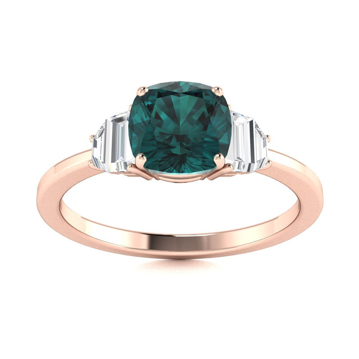 18KT Gold Natural Color Changing Cushion Cut Alexandrite and Diamond Ladies Ring (Alexandrite 0.90 ct White Diamonds 0.17 cts