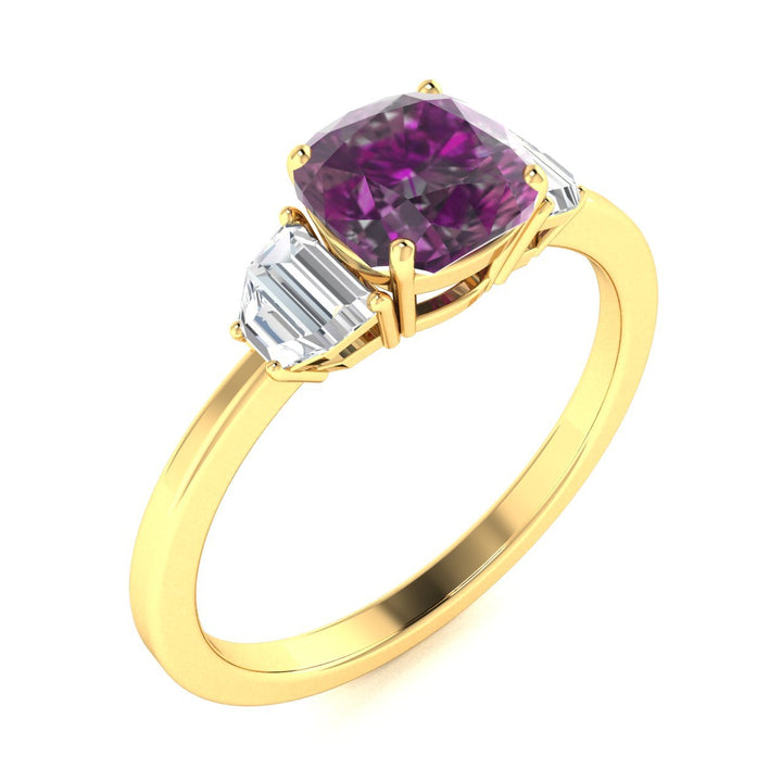 18KT Gold Natural Color Changing Cushion Cut Alexandrite and Diamond Ladies Ring (Alexandrite 0.90 ct White Diamonds 0.17 cts