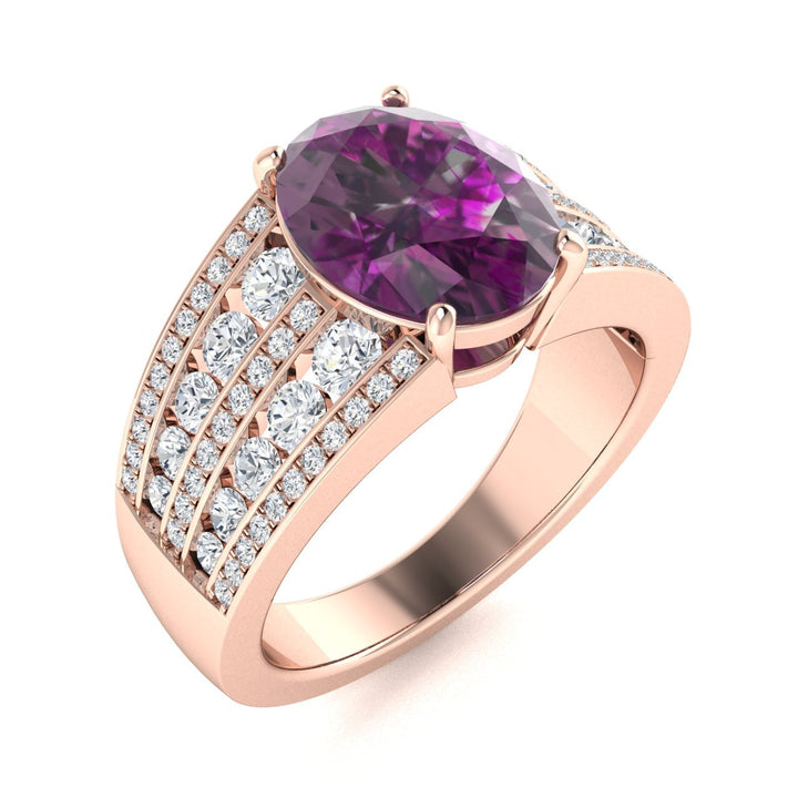 18KT Gold Oval Alexandrite 2 cts. White Diamond Ladies Ring (Alexandrite 2 cts. White Diamond 0.93 cts.)