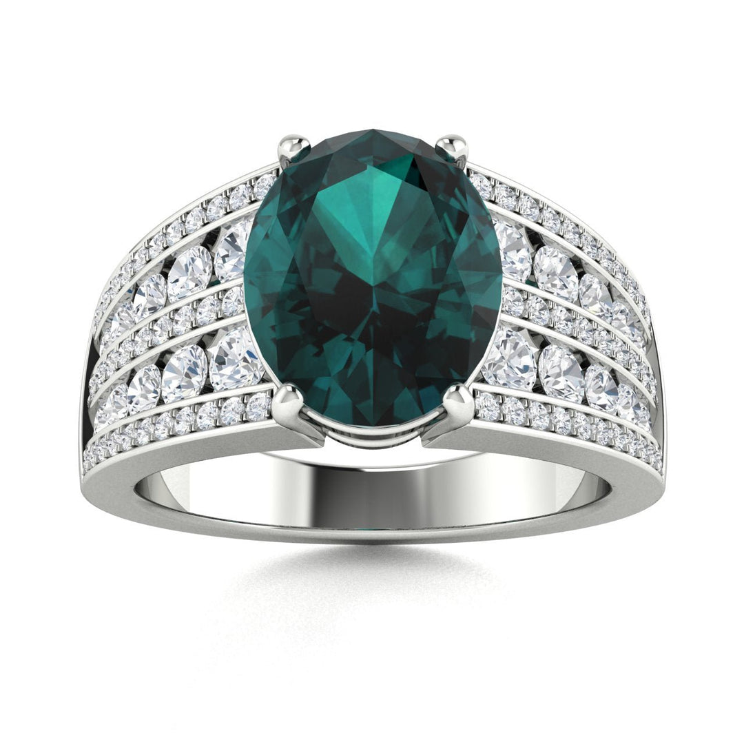 18KT Gold Oval Alexandrite 2 cts. White Diamond Ladies Ring (Alexandrite 2 cts. White Diamond 0.93 cts.)