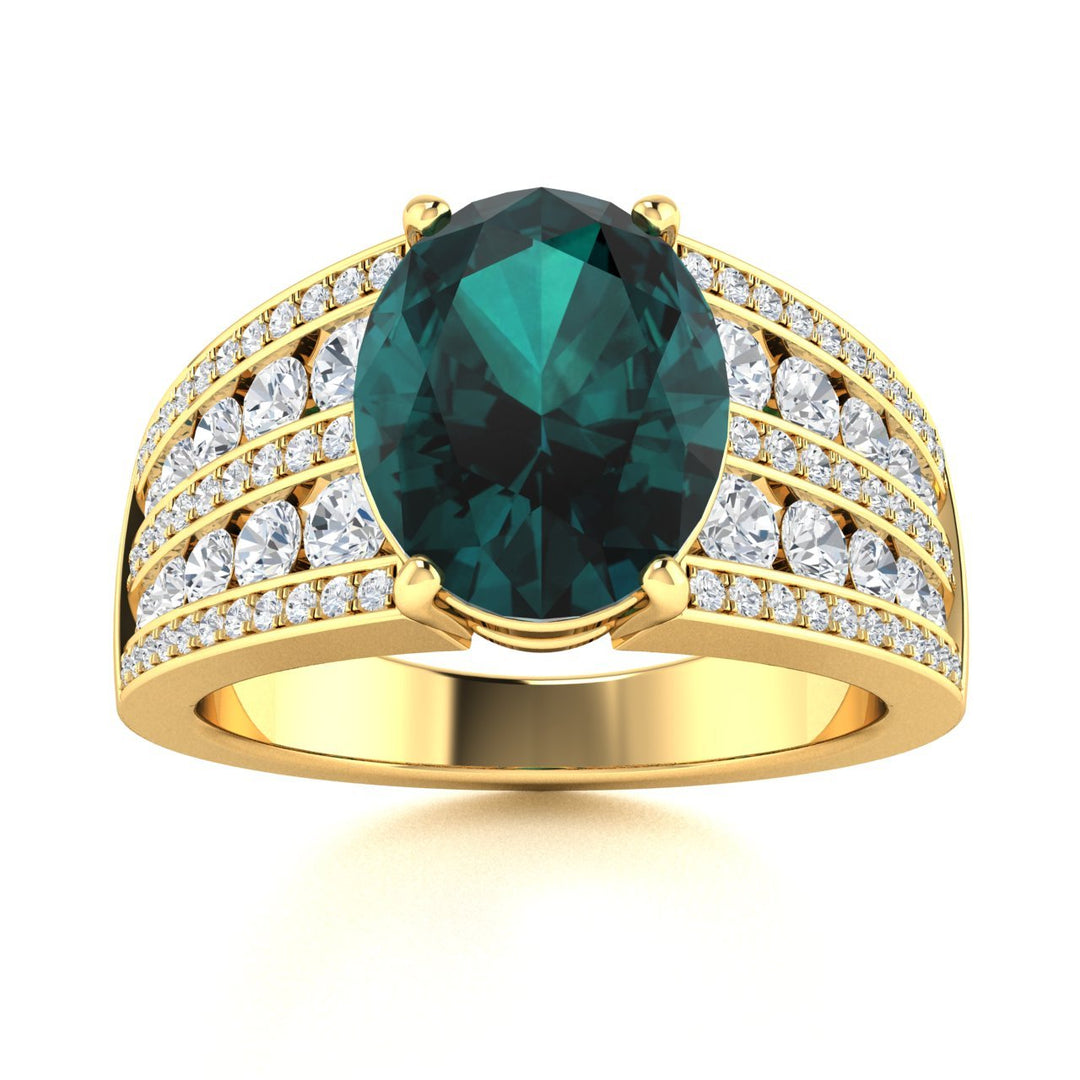 18KT Gold Oval Alexandrite 2 cts. White Diamond Ladies Ring (Alexandrite 2 cts. White Diamond 0.93 cts.)