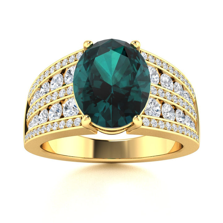 18KT Gold Oval Alexandrite 2 cts. White Diamond Ladies Ring (Alexandrite 2 cts. White Diamond 0.93 cts.)
