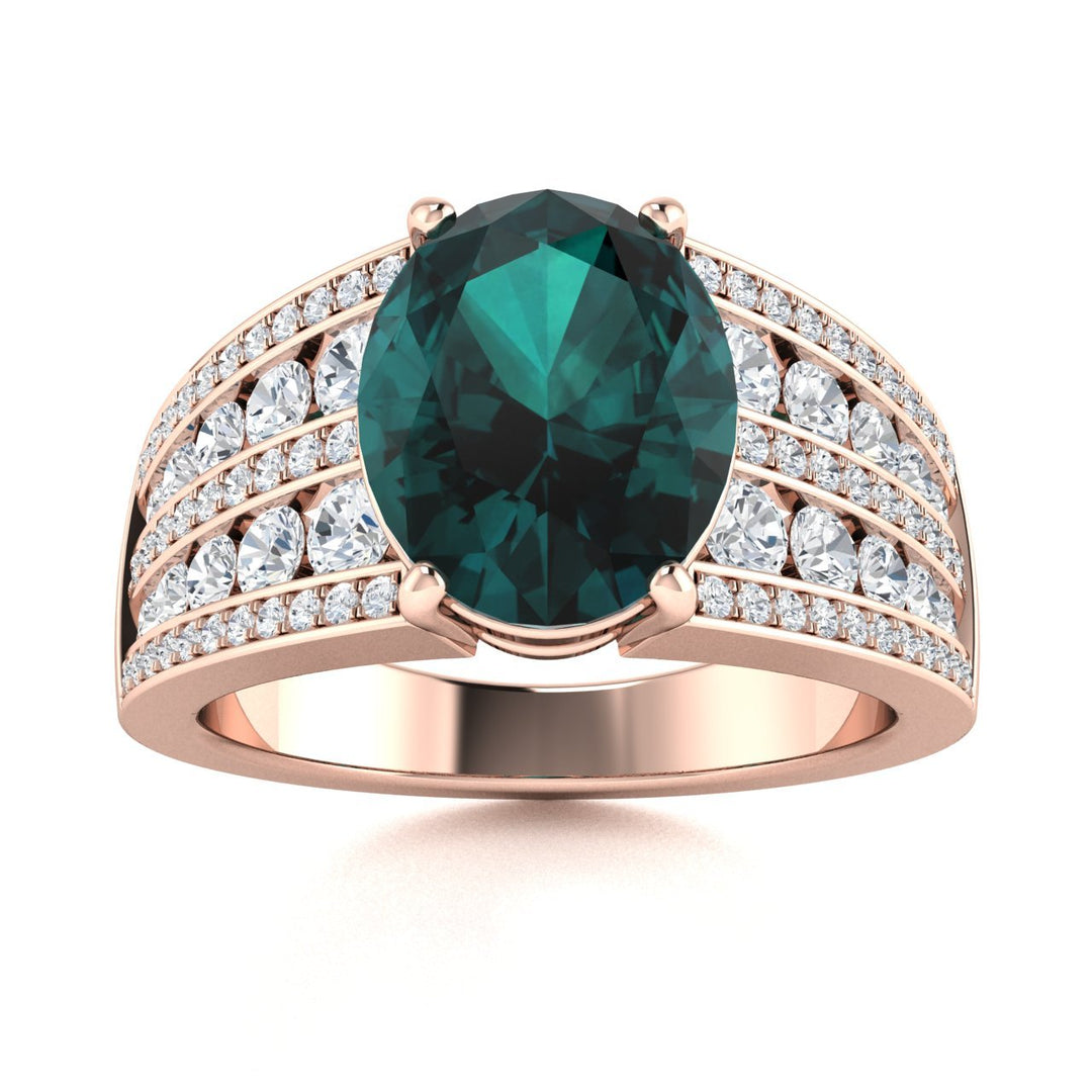 18KT Gold Oval Alexandrite 2 cts. White Diamond Ladies Ring (Alexandrite 2 cts. White Diamond 0.93 cts.)
