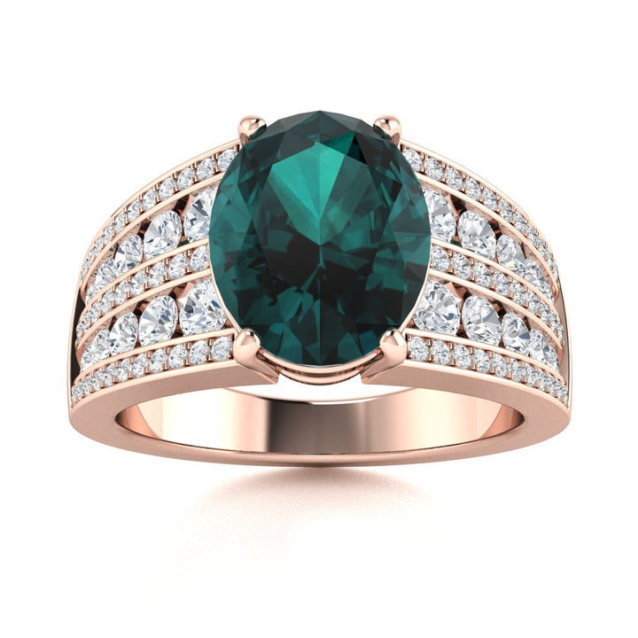 18KT Gold Oval Alexandrite 2 cts. White Diamond Ladies Ring (Alexandrite 2 cts. White Diamond 0.93 cts.)