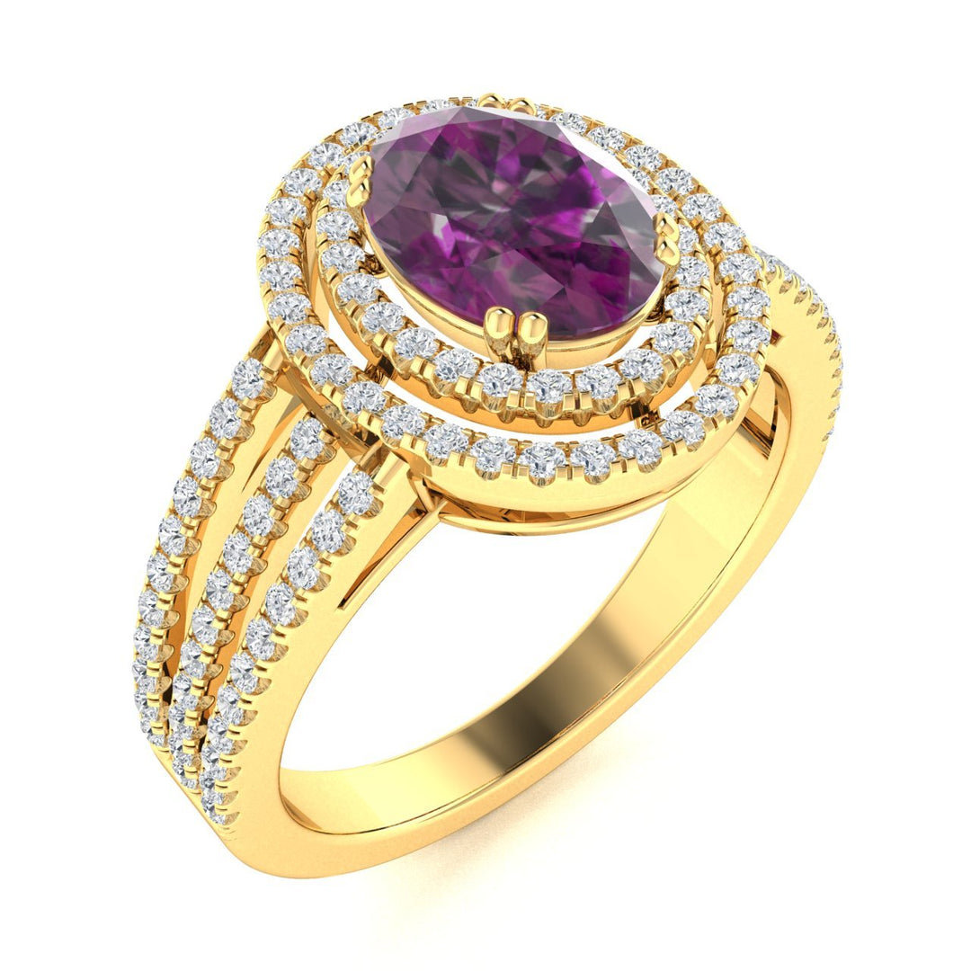 18KT Gold Oval Alexandrite and Diamond Ring (Alexandrite 1.15 cts. White Diamond 0.80 cts.)