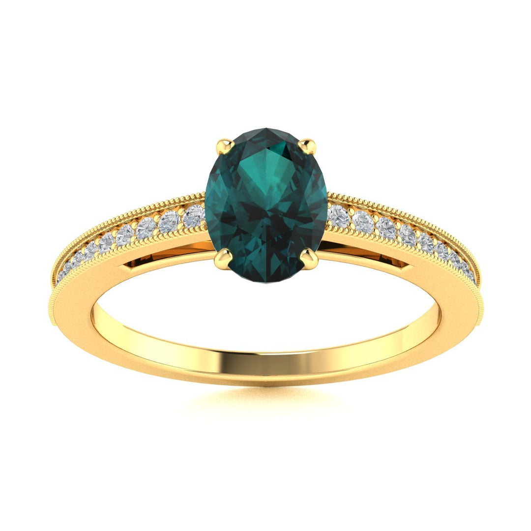 18kt Gold Oval brilliant Natural Color changing Alexandrite and Diamond Ladies Ring (Alexandrite 1.50ct Diamonds 0.20cts)