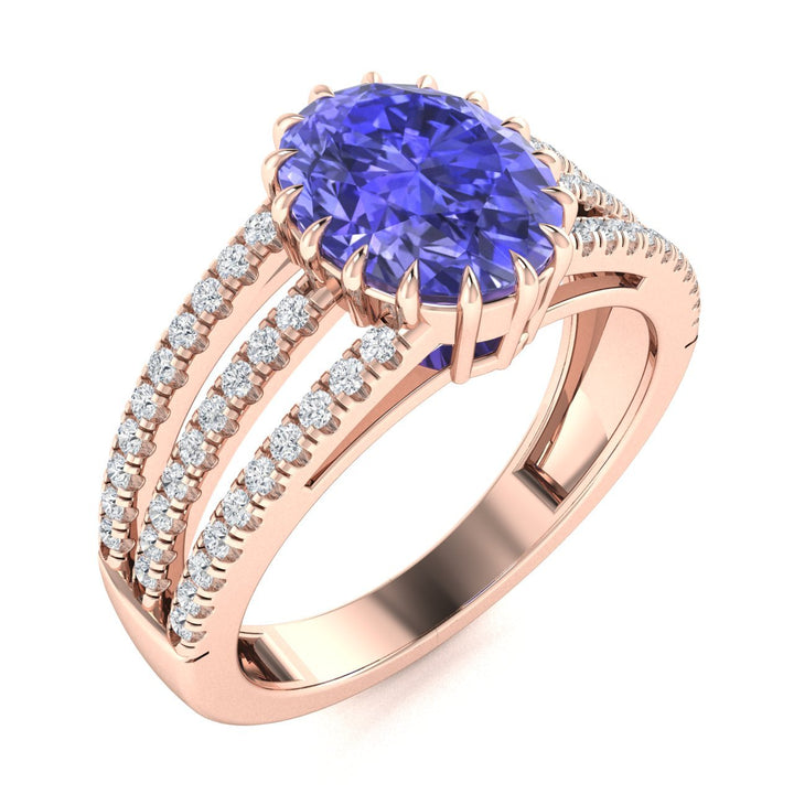 18kt Gold Oval Brilliant Tanzanite and Diamond Ladies Ring (Tanzanite 5.00ct Diamonds 0.60 cts)