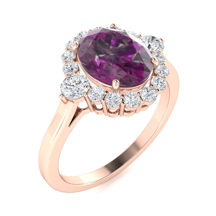 18kt Gold Oval Shaped Bluish Green to Purple Natural Alexandrite and Diamond Ladies Ring (Alexandrite 1.20ct Diamonds 0.25cts