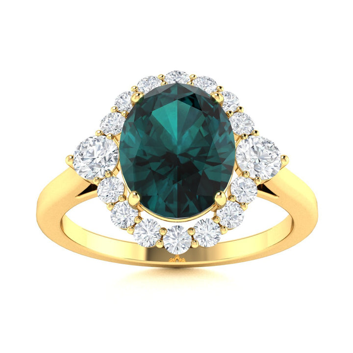 18kt Gold Oval Shaped Bluish Green to Purple Natural Alexandrite and Diamond Ladies Ring (Alexandrite 1.20ct Diamonds 0.25cts
