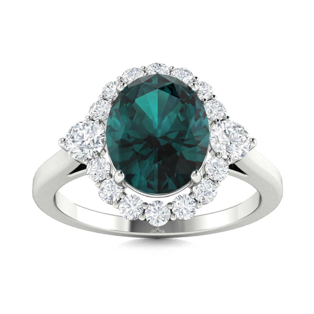 18kt Gold Oval Shaped Bluish Green to Purple Natural Alexandrite and Diamond Ladies Ring (Alexandrite 1.20ct Diamonds 0.25cts