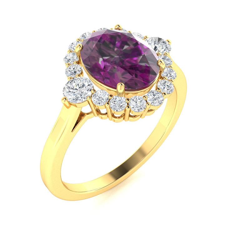 18kt Gold Oval Shaped Bluish Green to Purple Natural Alexandrite and Diamond Ladies Ring (Alexandrite 1.20ct Diamonds 0.25cts