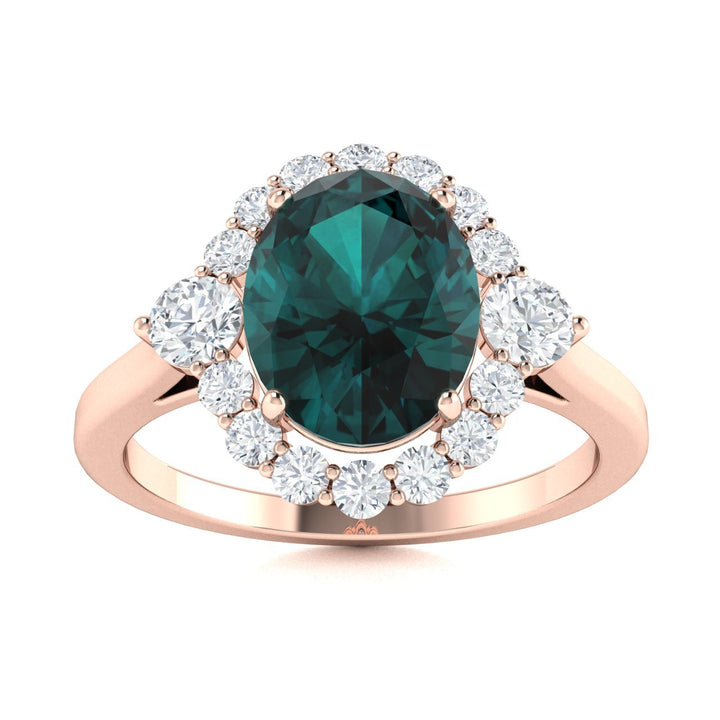 18kt Gold Oval Shaped Bluish Green to Purple Natural Alexandrite and Diamond Ladies Ring (Alexandrite 1.20ct Diamonds 0.25cts