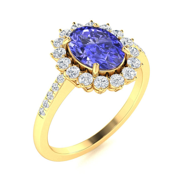 18KT Gold Oval Tanzanite and Diamond Ladies Ring (Tanzanite 3.88 cts. White Diamond 0.78 cts.)