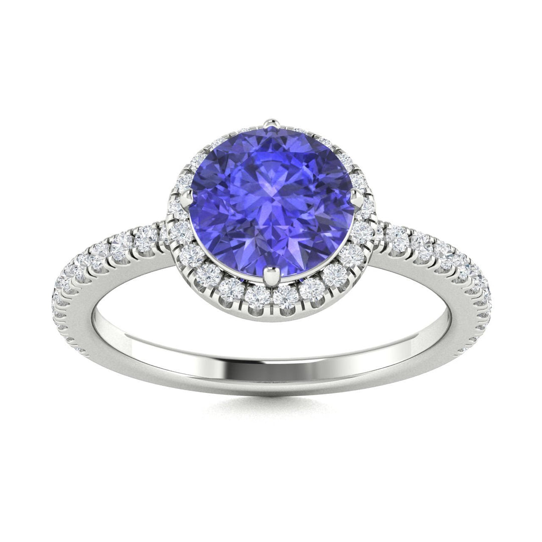 18KT Gold Round Brilliant Cut Tanzanite and Diamond Ladies Ring (Tanzanite 2.00 ct. White Diamonds 0.20 cts.)
