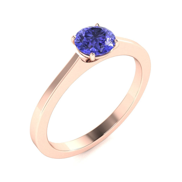 18kt Gold Round brilliant cut Tanzanite Ladies Ring (Tanzanite 0.75ct)