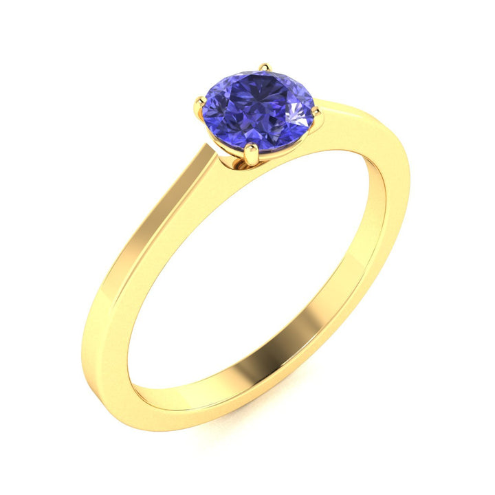 18kt Gold Round brilliant cut Tanzanite Ladies Ring (Tanzanite 0.75ct)
