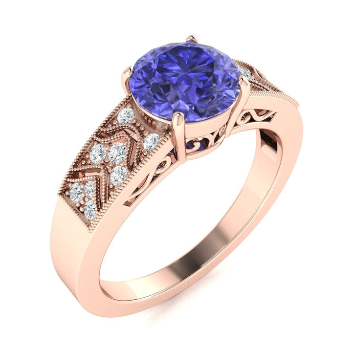 18kt Gold Round Brilliant Tanzanite and Diamond Ladies Ring (Tanzanite 3.00 cts. White Diamonds 0.20 cts.)
