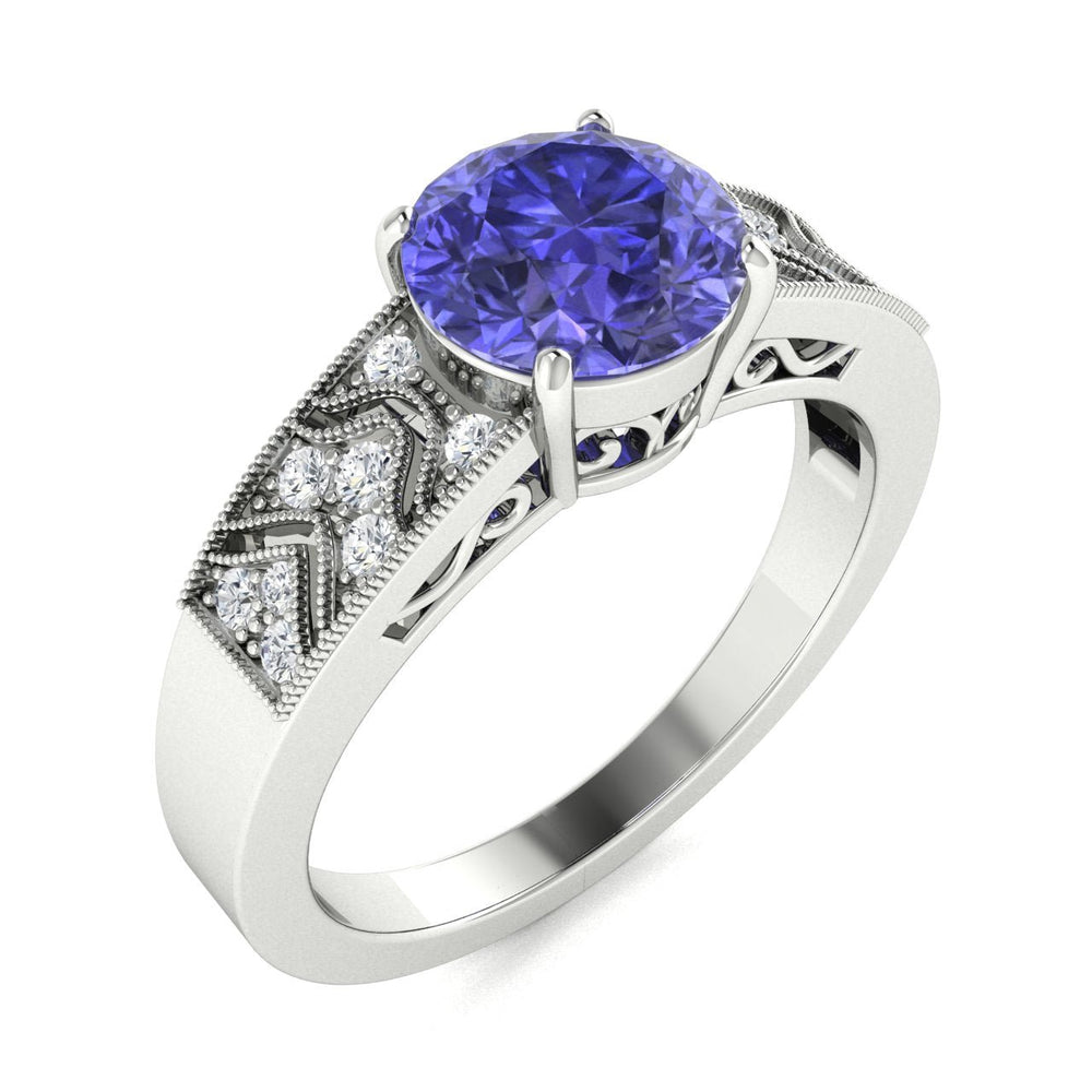 18kt Gold Round Brilliant Tanzanite and Diamond Ladies Ring (Tanzanite 3.00 cts. White Diamonds 0.20 cts.)