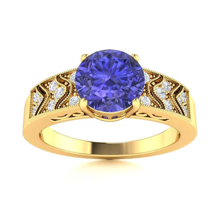 18kt Gold Round Brilliant Tanzanite and Diamond Ladies Ring (Tanzanite 3.00 cts. White Diamonds 0.20 cts.)