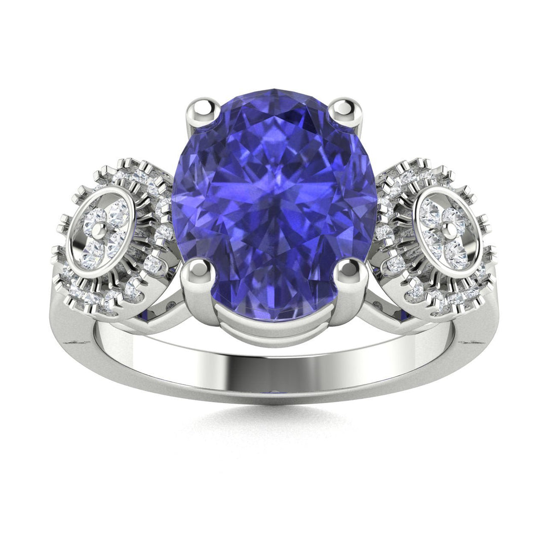 18KT Gold Round Tanzanite and Diamond Ladies Ring (Tanzanite 4.58 cts. White Diamond 0.16 cts.)