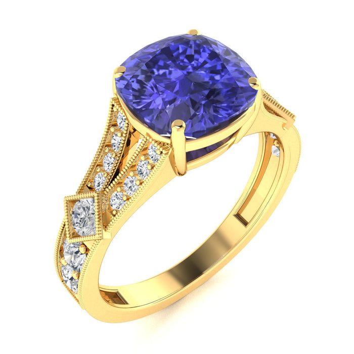 18KT Gold Tanzanite and Diamond Ladies Ring (Tanzanite 3.06 cts. White Diamond 0.34 cts.)