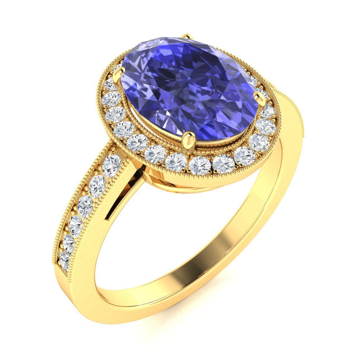 18KT Gold Tanzanite and Diamond Ladies Ring (Tanzanite 3.63 cts White Diamonds 0.52 cts)