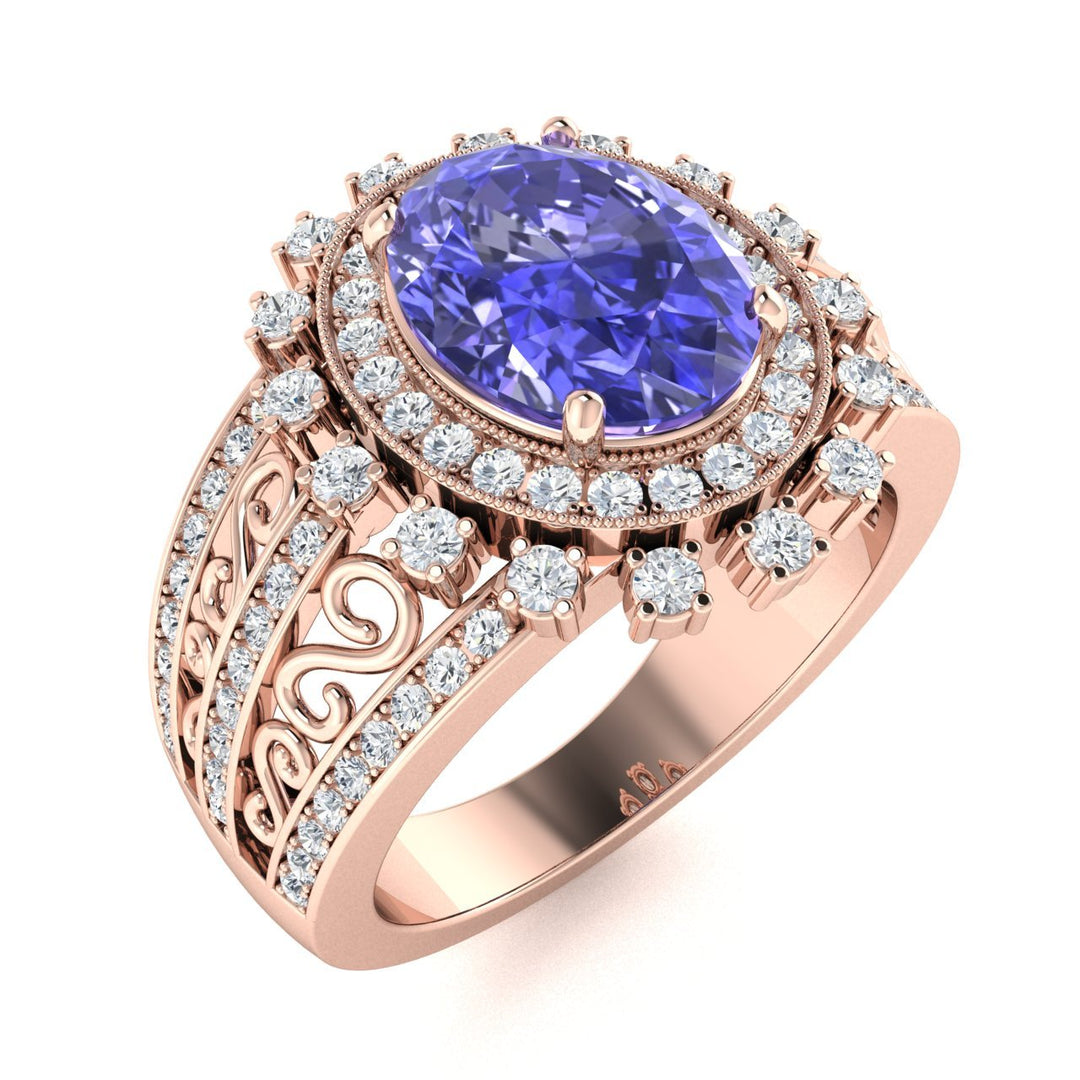 18KT Gold Tanzanite and Diamond Ladies Ring (Tanzanite 3.95 cts. White Diamond 1.28 cts.)