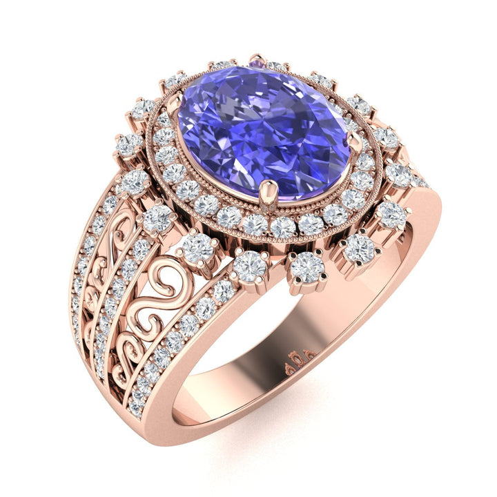 18KT Gold Tanzanite and Diamond Ladies Ring (Tanzanite 3.95 cts. White Diamond 1.28 cts.)