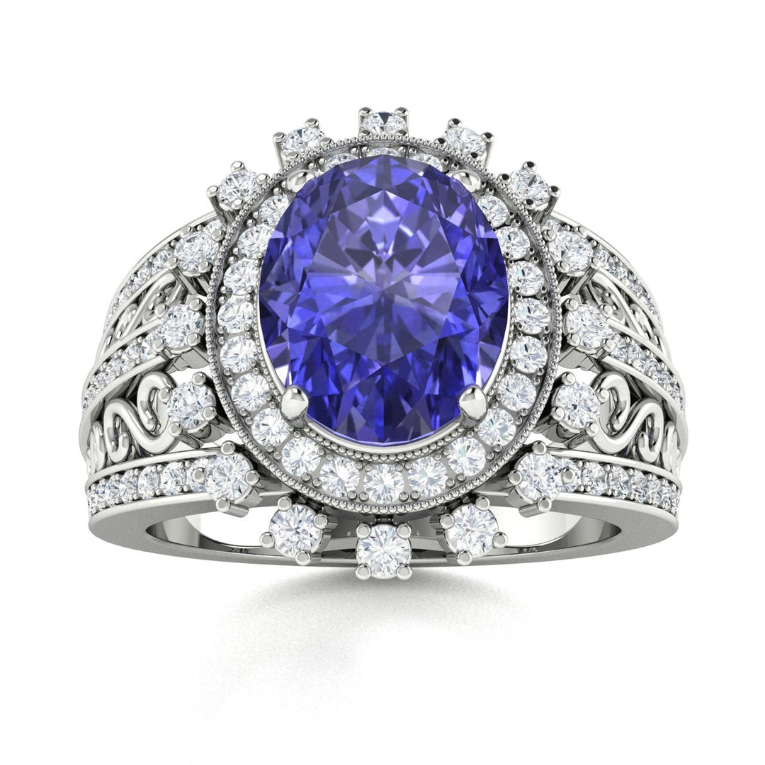 18KT Gold Tanzanite and Diamond Ladies Ring (Tanzanite 3.95 cts. White Diamond 1.28 cts.)