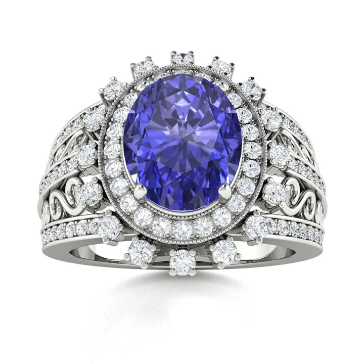 18KT Gold Tanzanite and Diamond Ladies Ring (Tanzanite 3.95 cts. White Diamond 1.28 cts.)