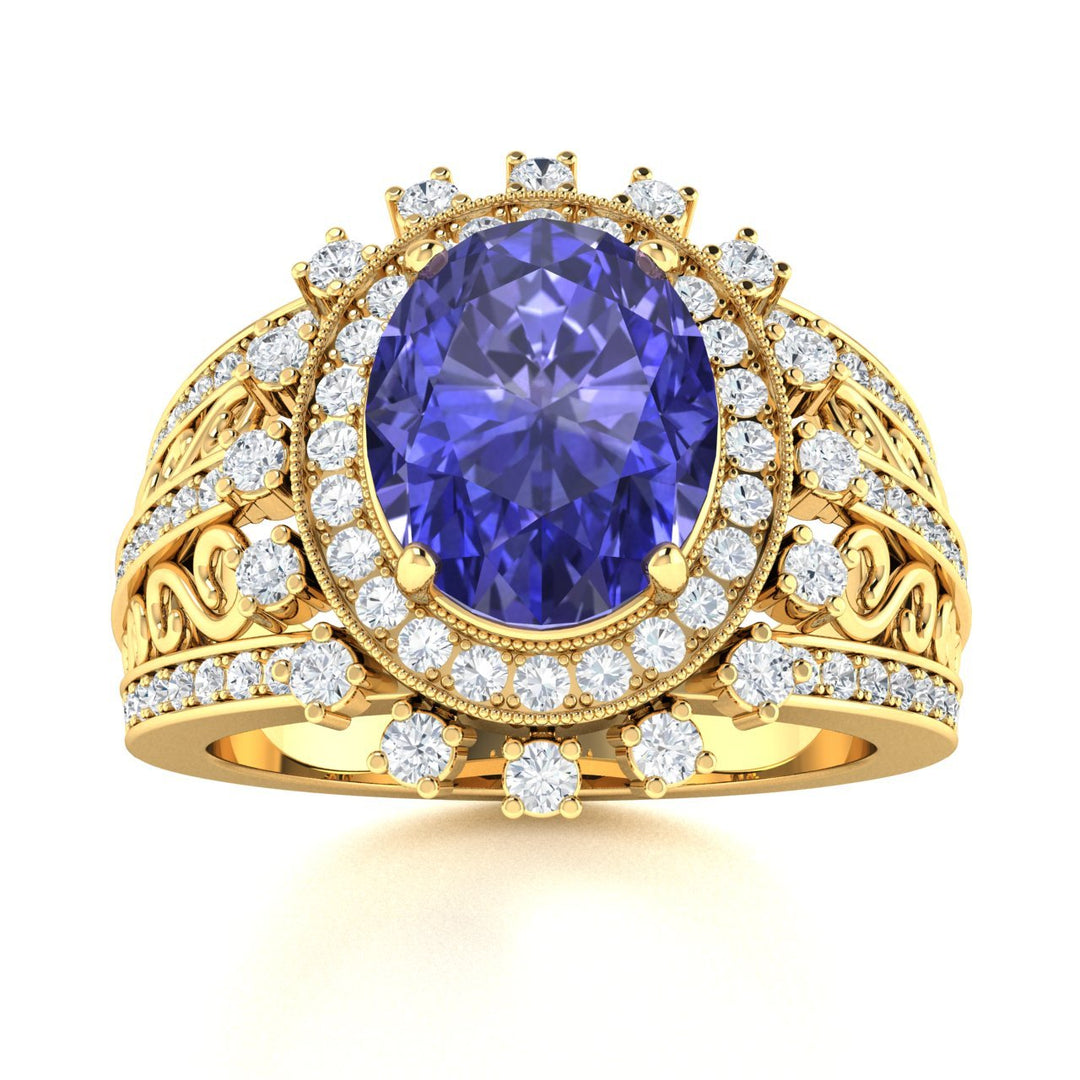 18KT Gold Tanzanite and Diamond Ladies Ring (Tanzanite 3.95 cts. White Diamond 1.28 cts.)