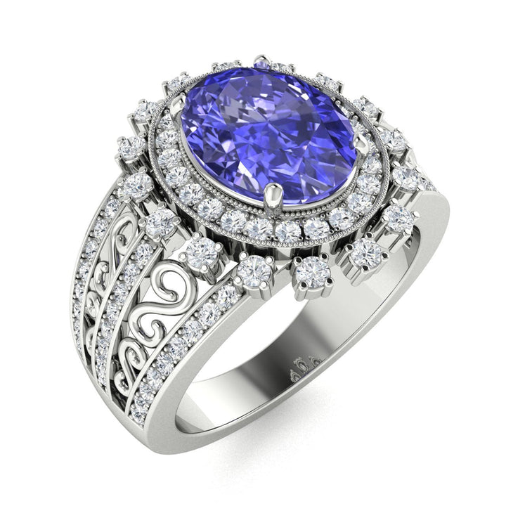 18KT Gold Tanzanite and Diamond Ladies Ring (Tanzanite 3.95 cts. White Diamond 1.28 cts.)