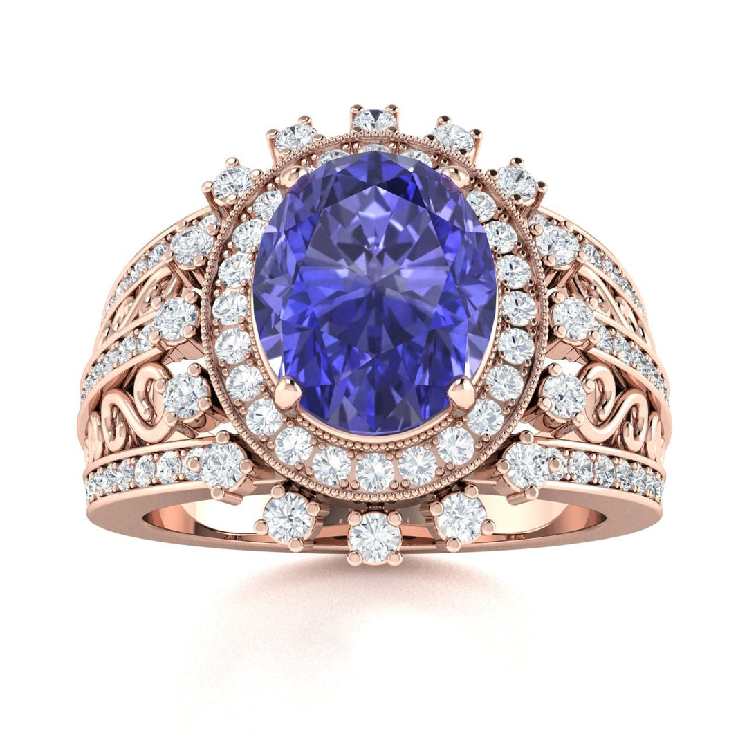 18KT Gold Tanzanite and Diamond Ladies Ring (Tanzanite 3.95 cts. White Diamond 1.28 cts.)