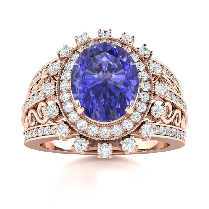 18KT Gold Tanzanite and Diamond Ladies Ring (Tanzanite 3.95 cts. White Diamond 1.28 cts.)