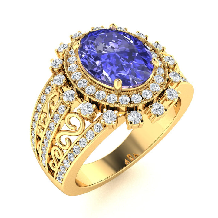 18KT Gold Tanzanite and Diamond Ladies Ring (Tanzanite 3.95 cts. White Diamond 1.28 cts.)