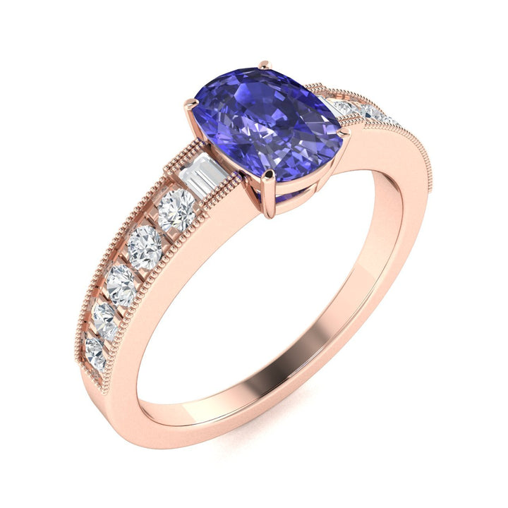 18KT Gold Tanzanite and Diamond Ladies Ring (Tanzanite 4.18 cts. White Diamond 0.62 cts.)