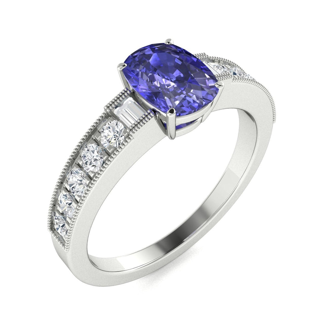 18KT Gold Tanzanite and Diamond Ladies Ring (Tanzanite 4.18 cts. White Diamond 0.62 cts.)