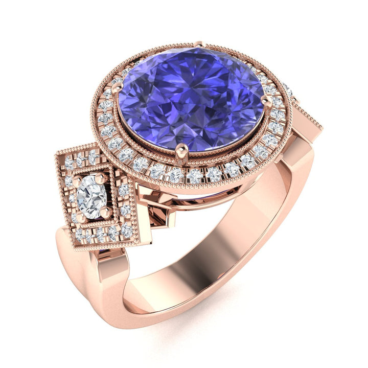 18KT Gold Tanzanite and Diamond Ladies Ring (Tanzanite 6.76 cts. White Diamond 0.37 cts.)