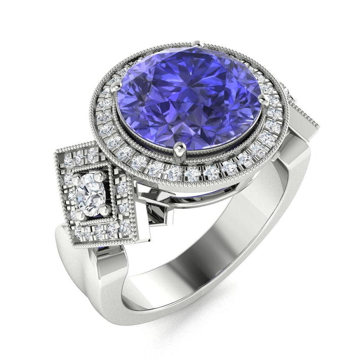 18KT Gold Tanzanite and Diamond Ladies Ring (Tanzanite 6.76 cts. White Diamond 0.37 cts.)